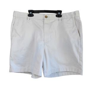 LL BEAN Mens Sz 36 Khaki Cream 100% Cotton Outdoor Flat Front Shorts Chino Golf